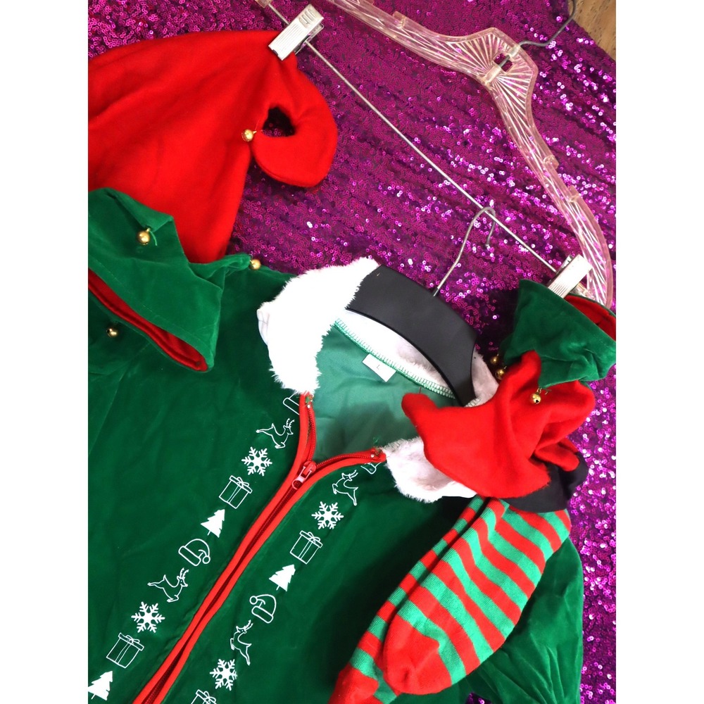 Green Elf Costume Set L Kids Holiday Christmas Outfit 8pc Parade Festive Party